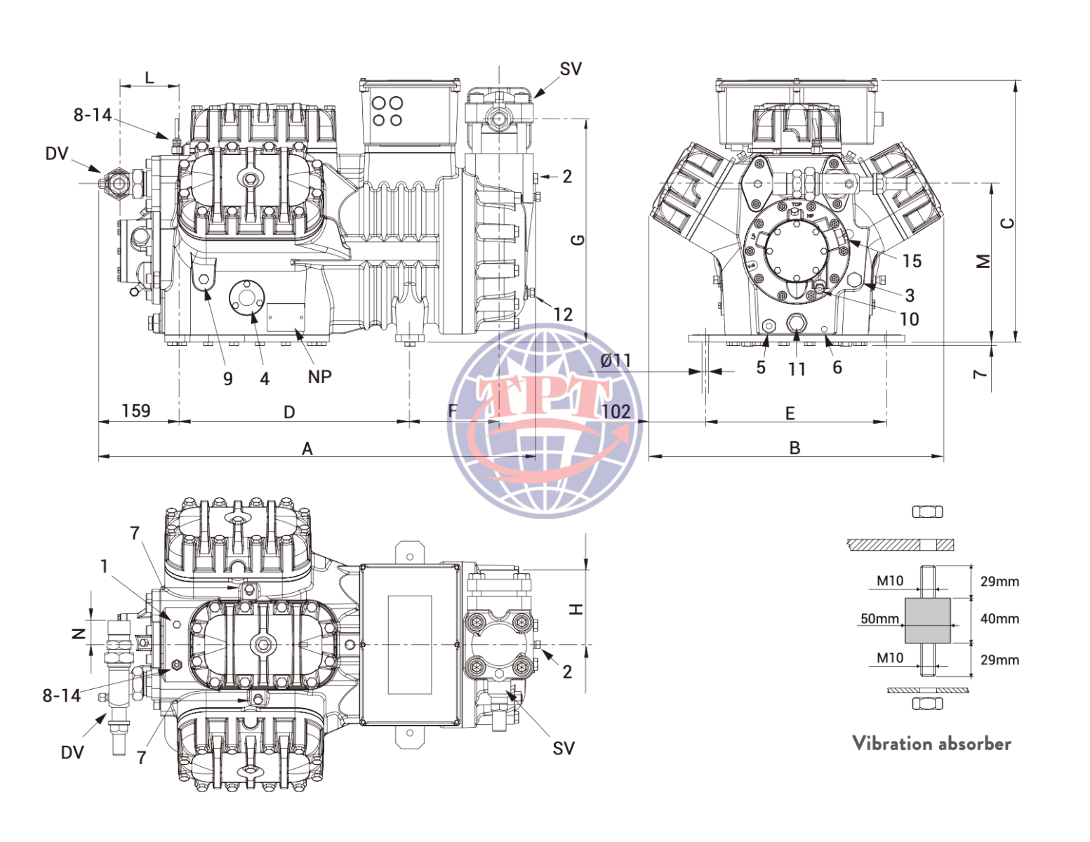 Cấu tạo Máy nén lạnh piston Frascold Z25-106Y