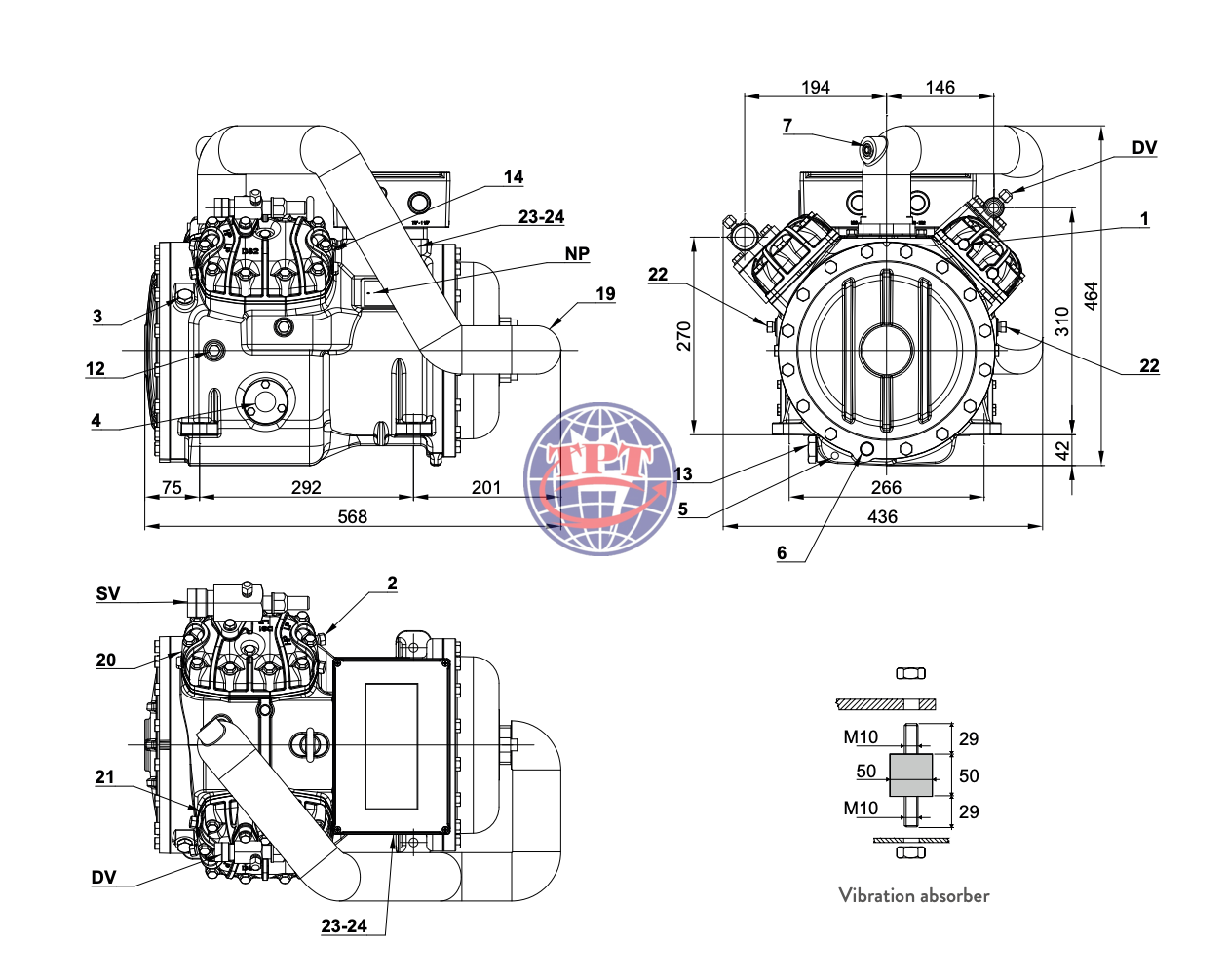 Cấu tạo Máy nén piston 2 cấp Frascold 2ST.S7-27.19Y