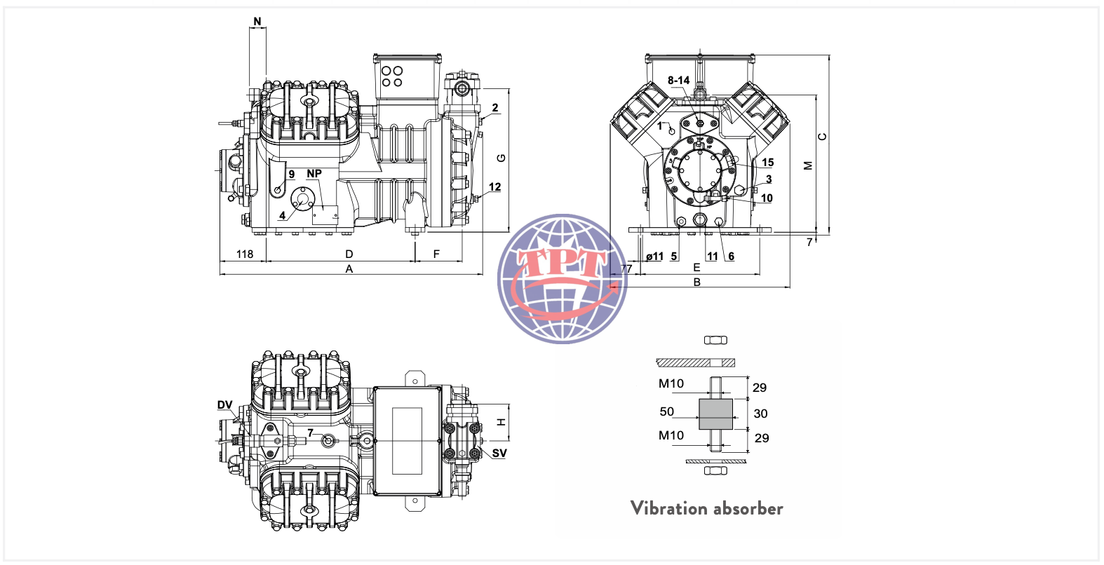 Cấu tạo máy nén lạnh piston Frascold V32-93Y